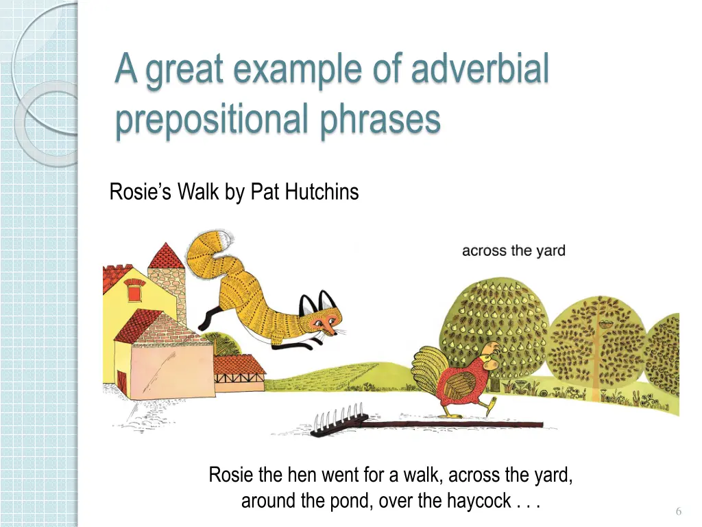 a great example of adverbial prepositional phrases