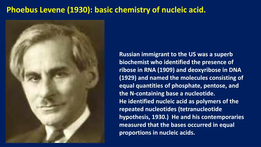 phoebus levene 1930 basic chemistry of nucleic