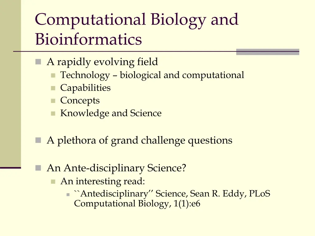 computational biology and bioinformatics