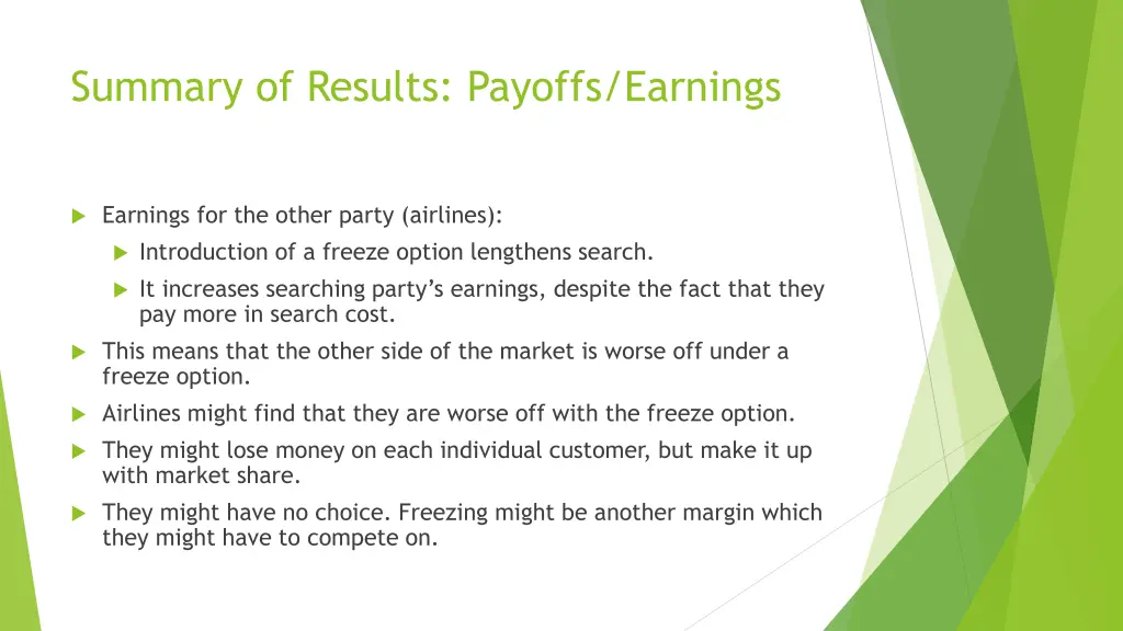 summary of results payoffs earnings 1