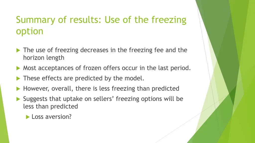 summary of results use of the freezing option