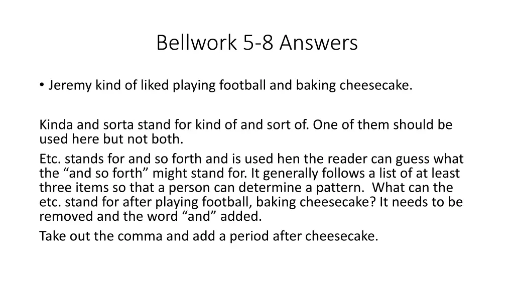 bellwork 5 8 answers