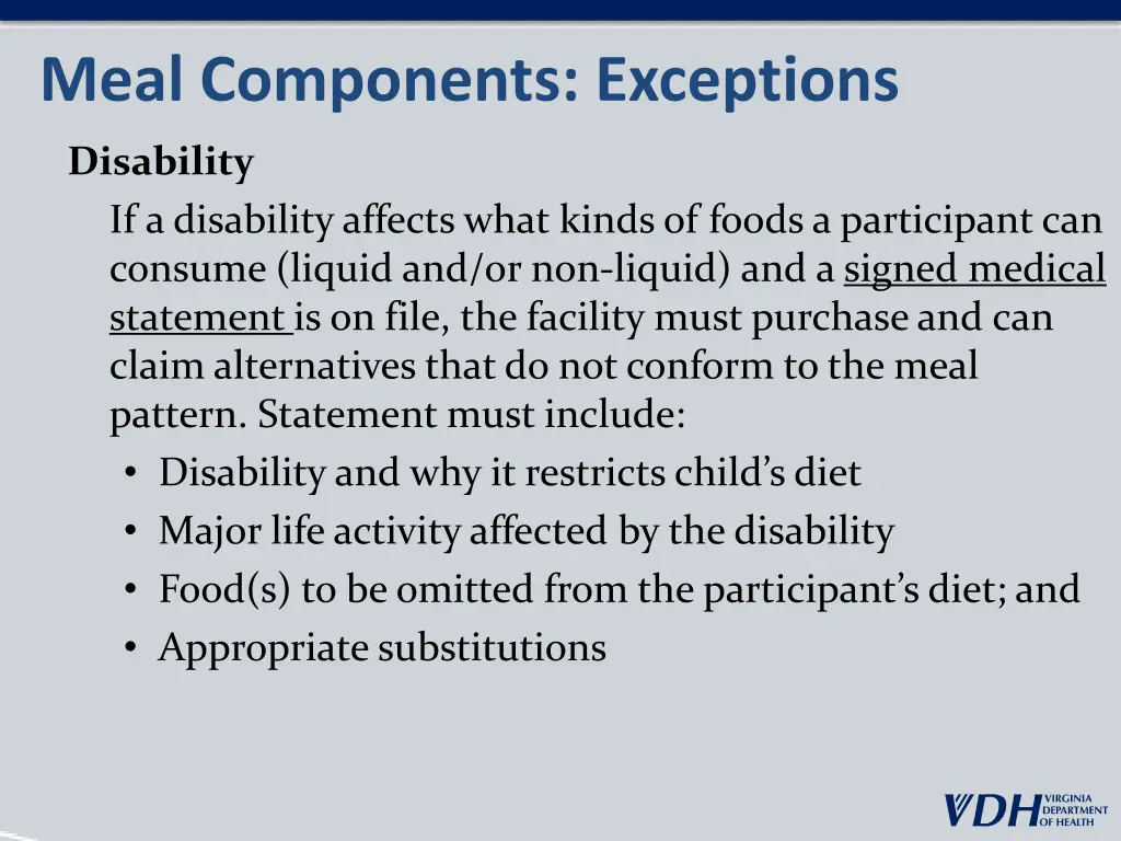 meal components exceptions 1