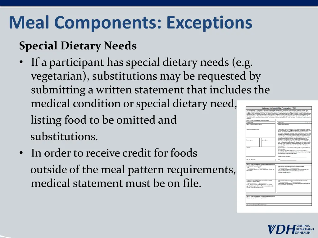 meal components exceptions