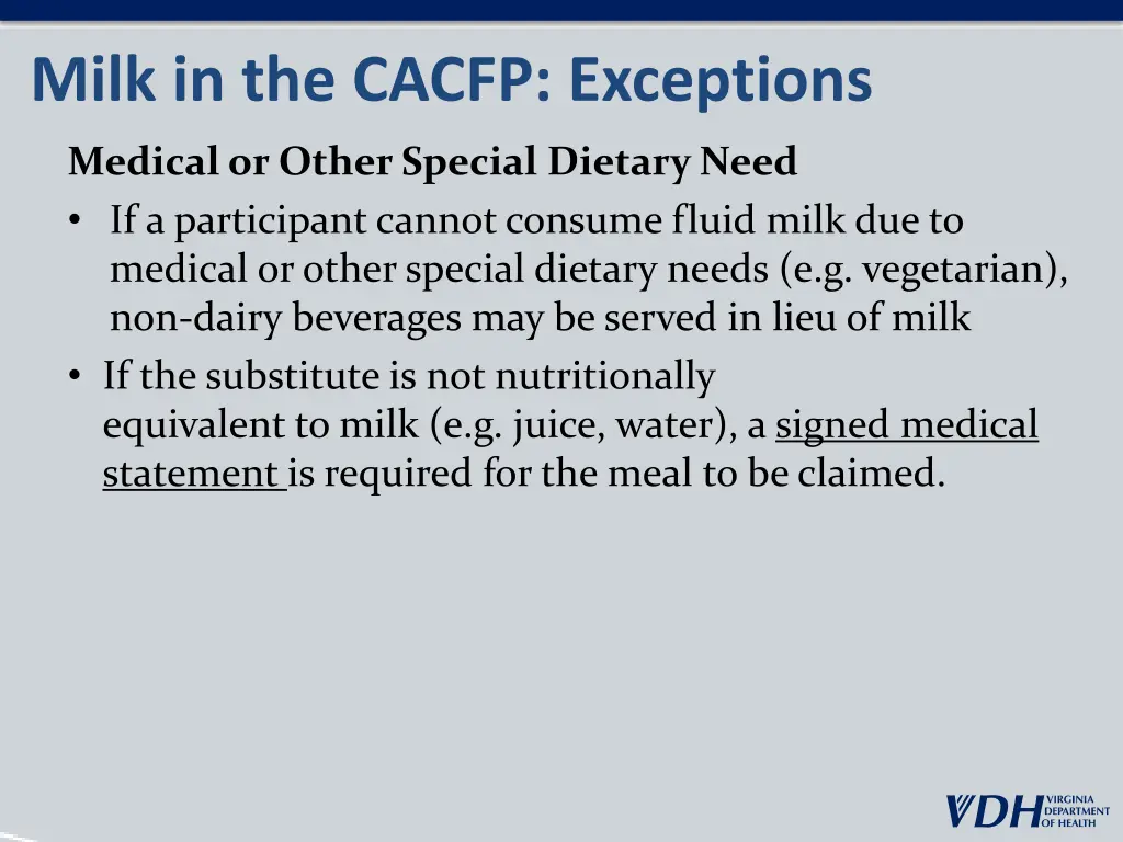 milk in the cacfp exceptions