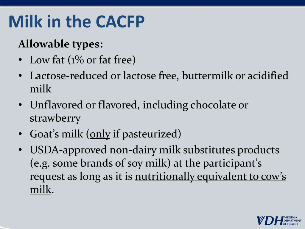 milk in the cacfp