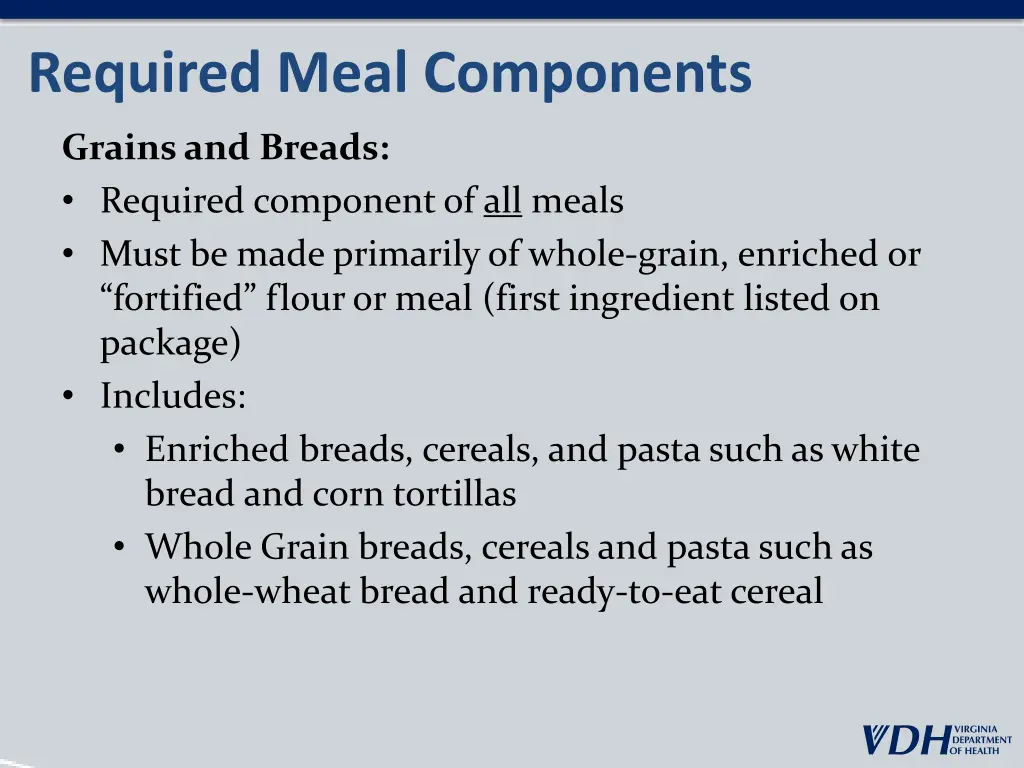 required meal components 3