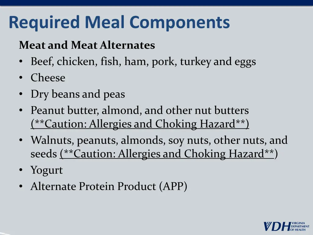 required meal components