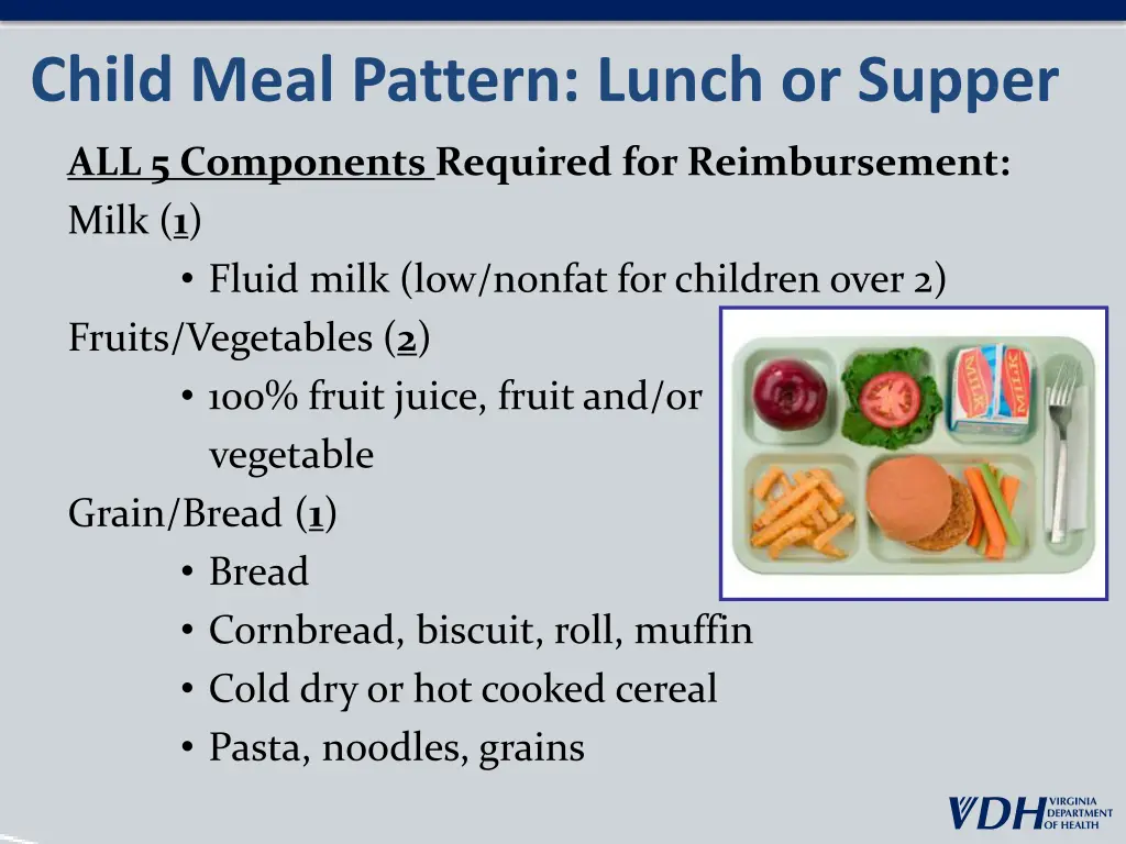 child meal pattern lunch or supper