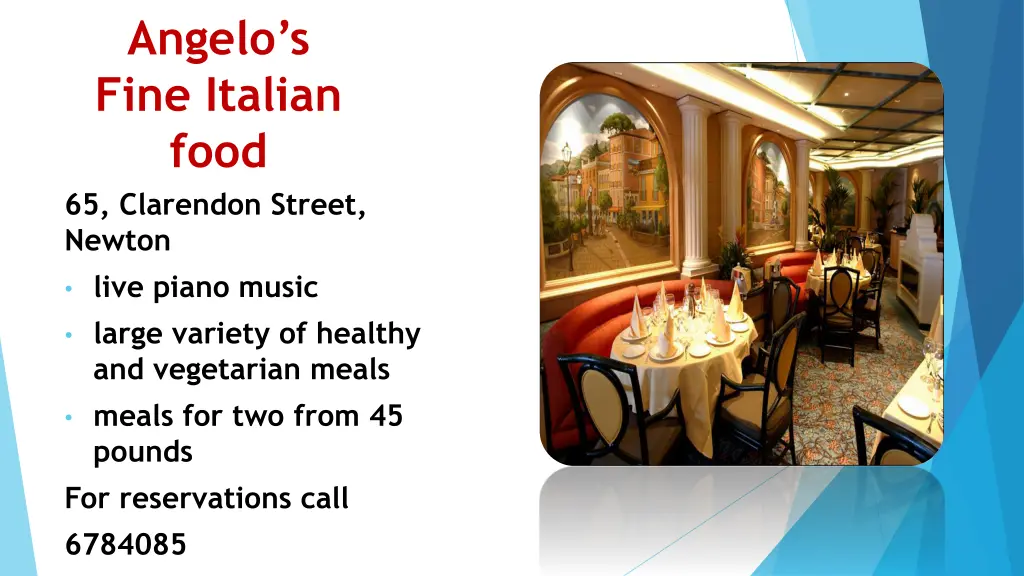 angelo s fine italian food 65 clarendon street