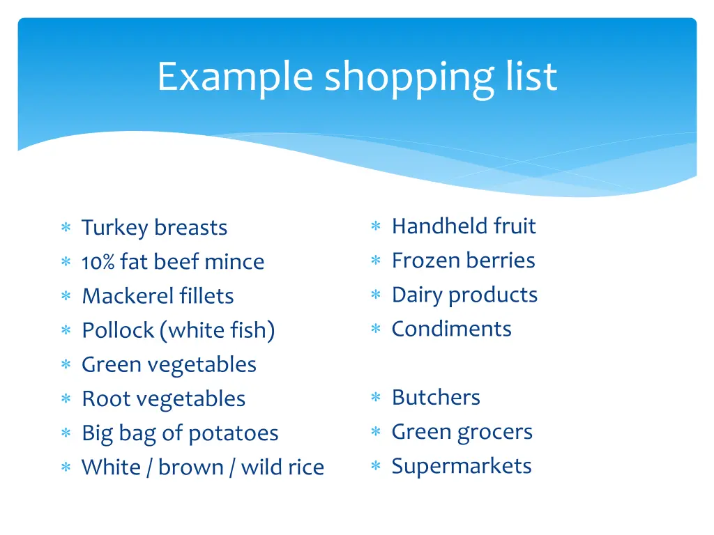 example shopping list