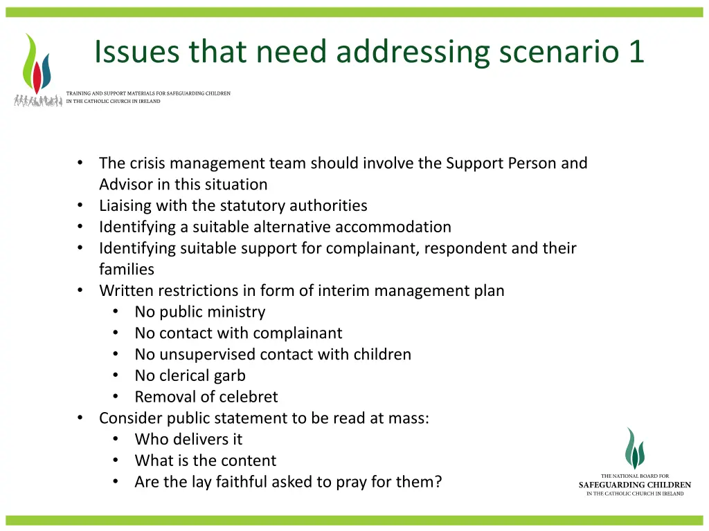 issues that need addressing scenario 1