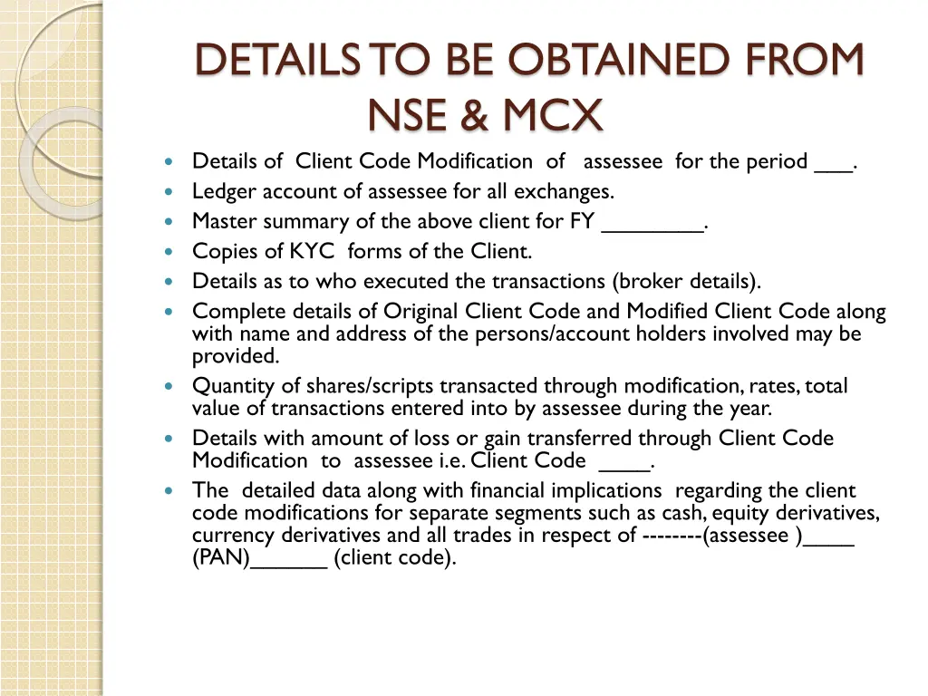 details to be obtained from nse mcx details