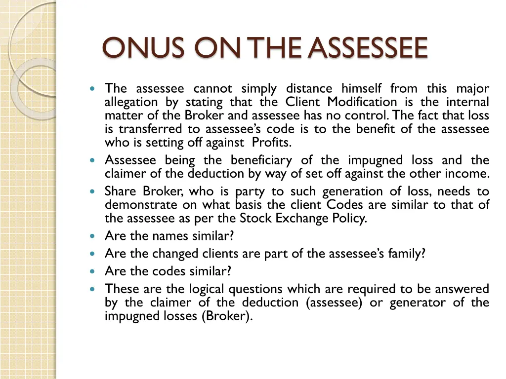 onus on the assessee