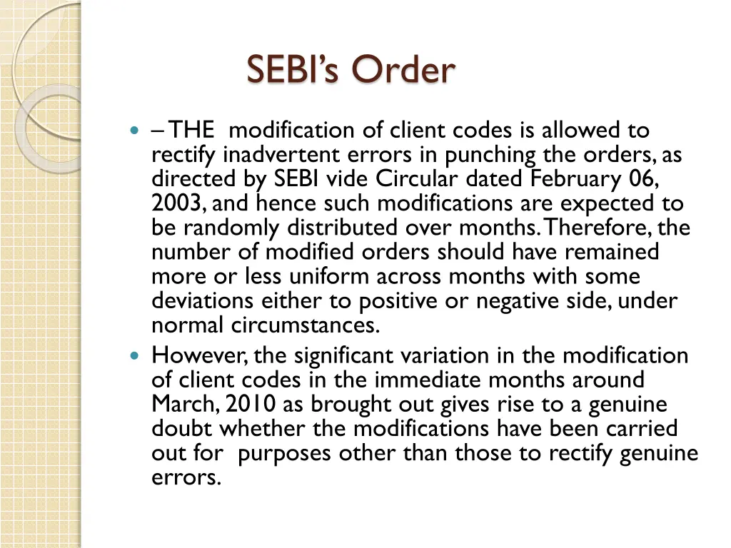 sebi s order