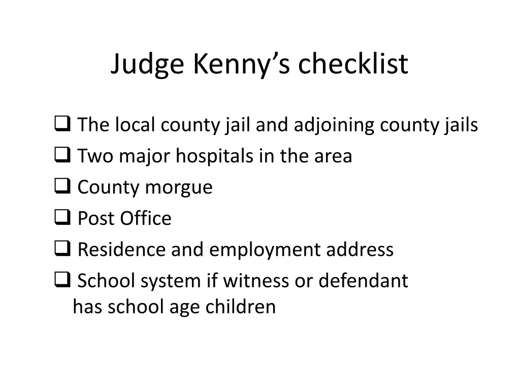 judge kenny s checklist