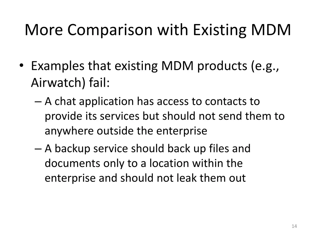 more comparison with existing mdm