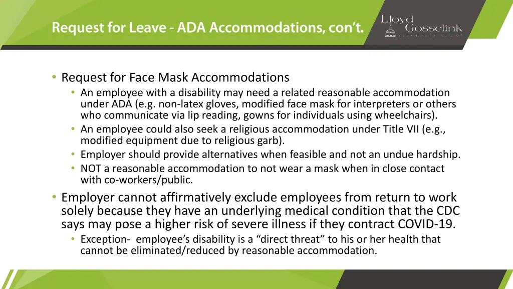 request for face mask accommodations an employee