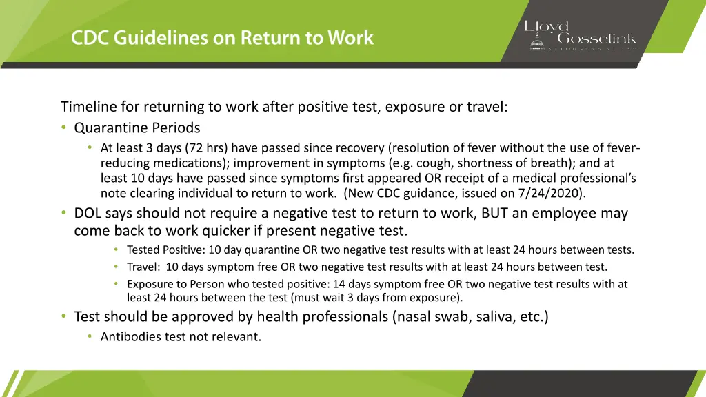 timeline for returning to work after positive