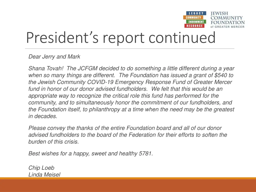 president s report continued