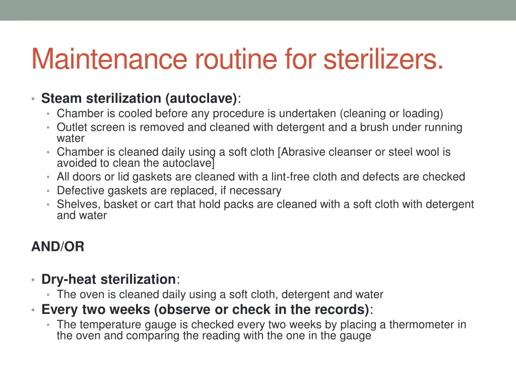 maintenance routine for sterilizers