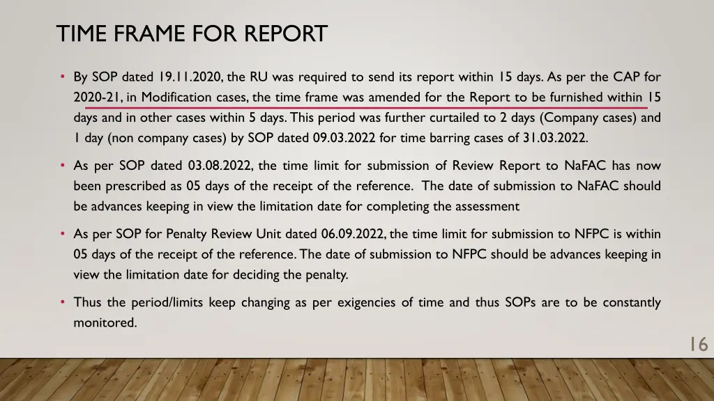 time frame for report