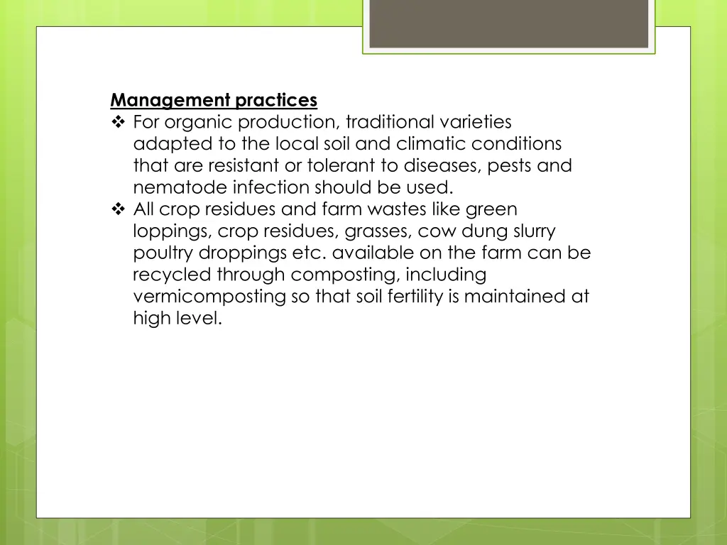 management practices for organic production