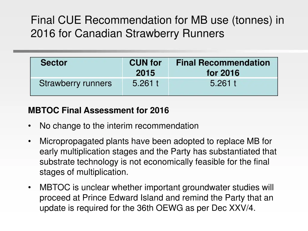 final cue recommendation for mb use tonnes 2