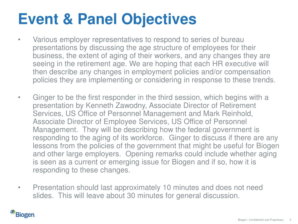 event panel objectives