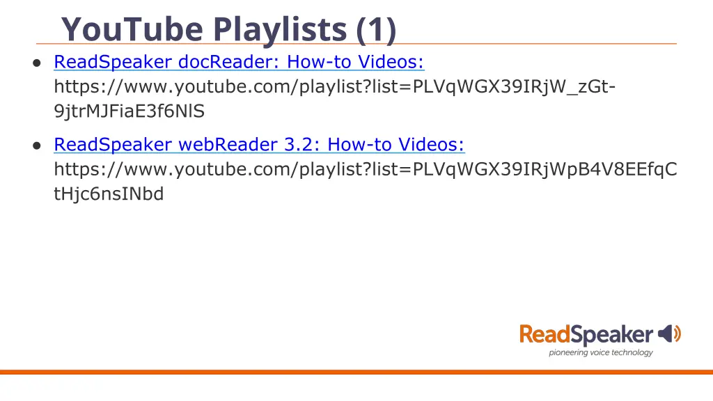 youtube playlists 1 readspeaker docreader