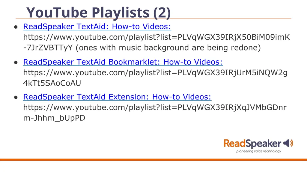 youtube playlists 2 readspeaker textaid