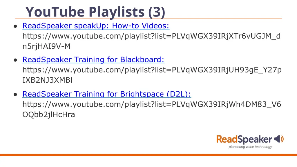 youtube playlists 3 readspeaker speakup