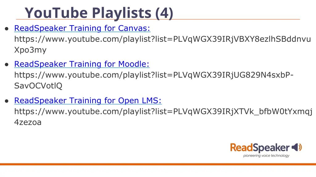 youtube playlists 4 readspeaker training