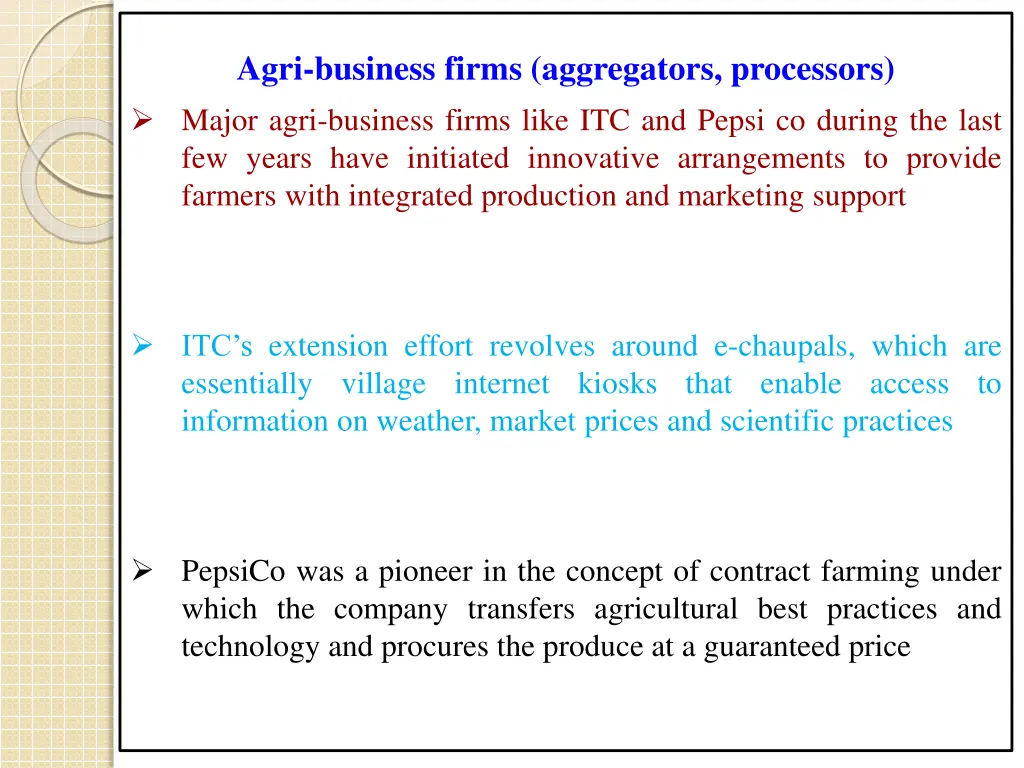 agri business firms aggregators processors major