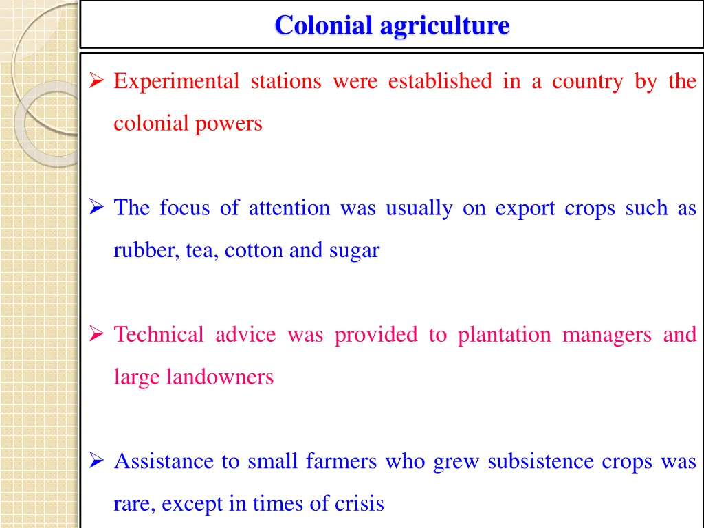 colonial agriculture