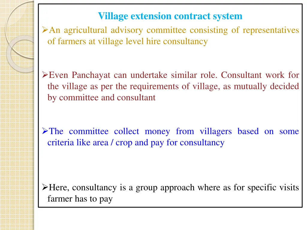 village extension contract system an agricultural