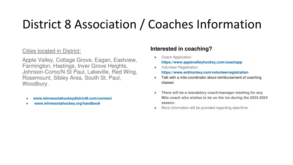 district 8 association coaches information