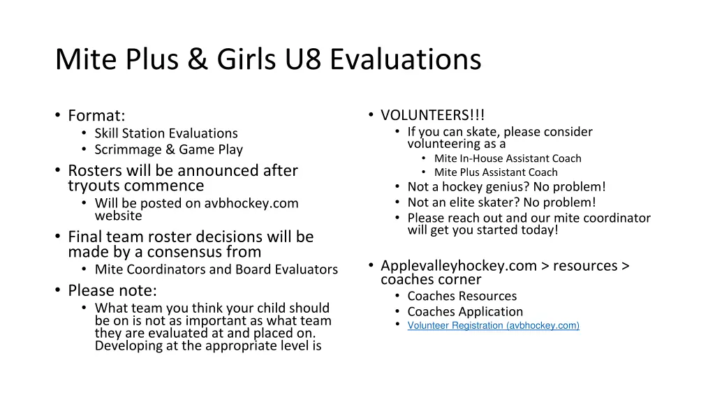 mite plus girls u8 evaluations