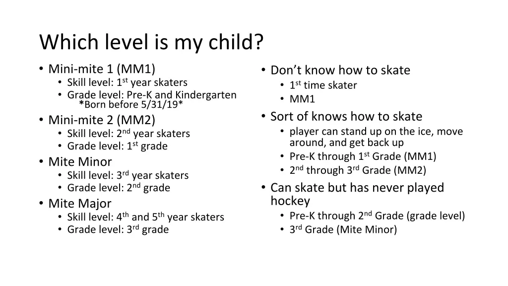 which level is my child mini mite 1 mm1 skill