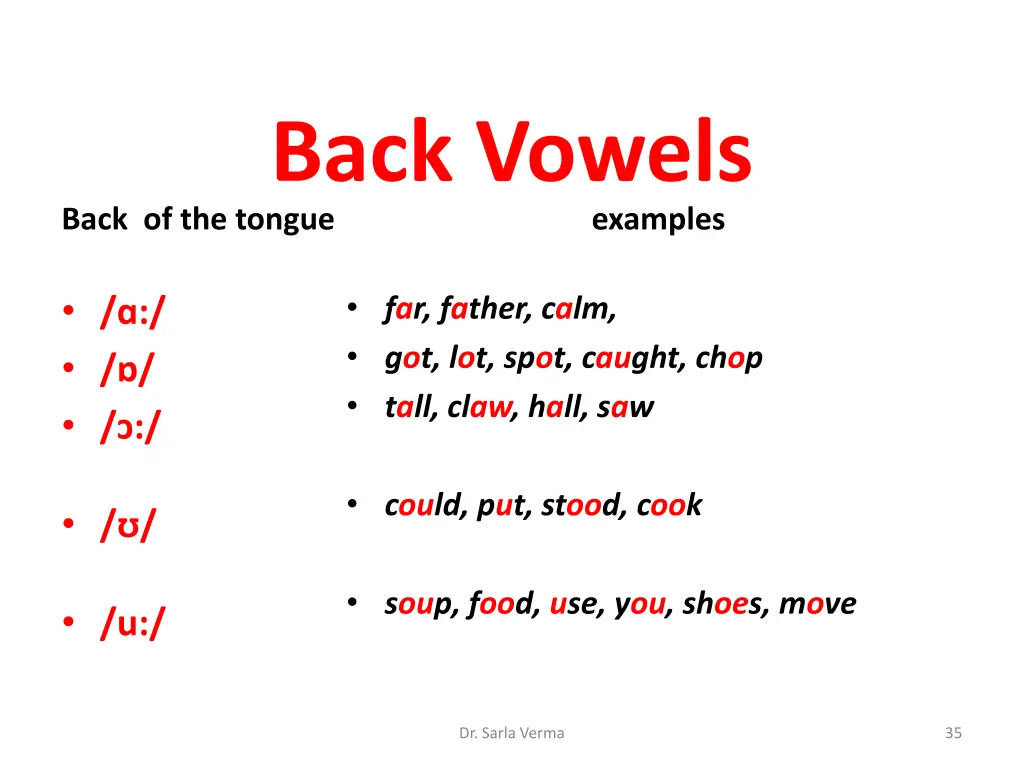 back vowels back of the tongue