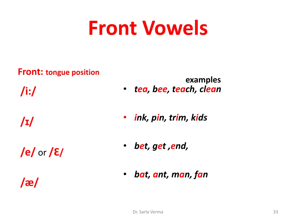 front vowels