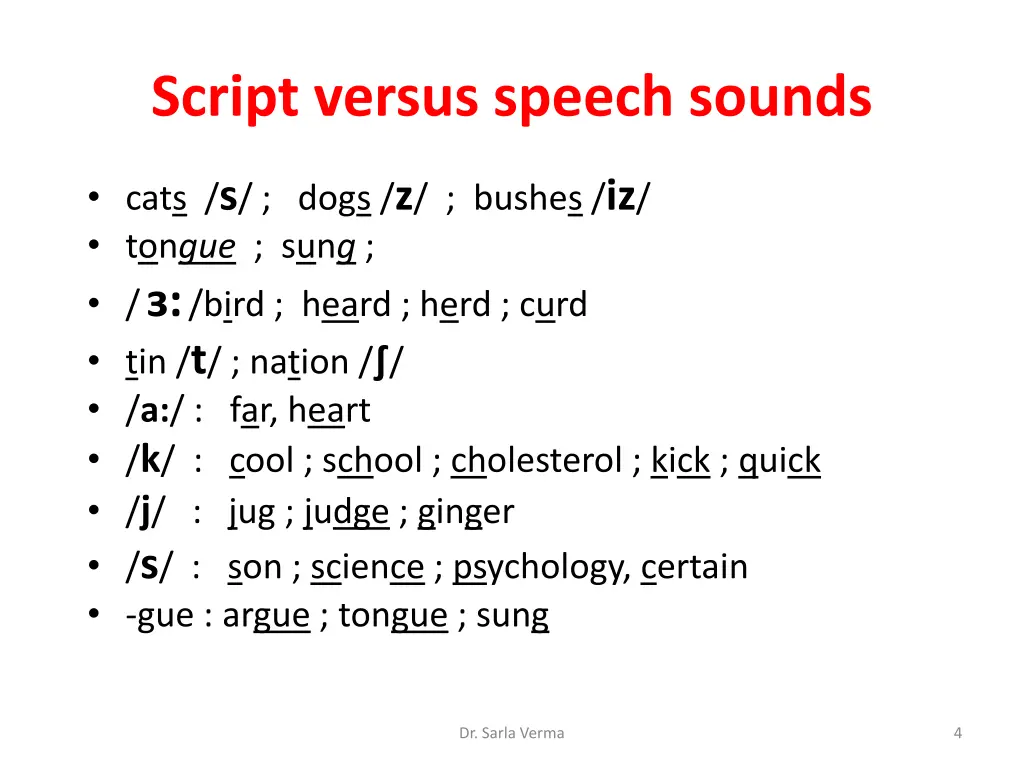 script versus speech sounds