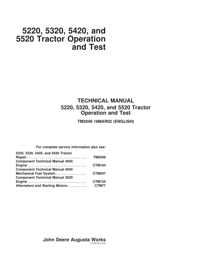 5220 5320 5420 and 5520 tractor operation