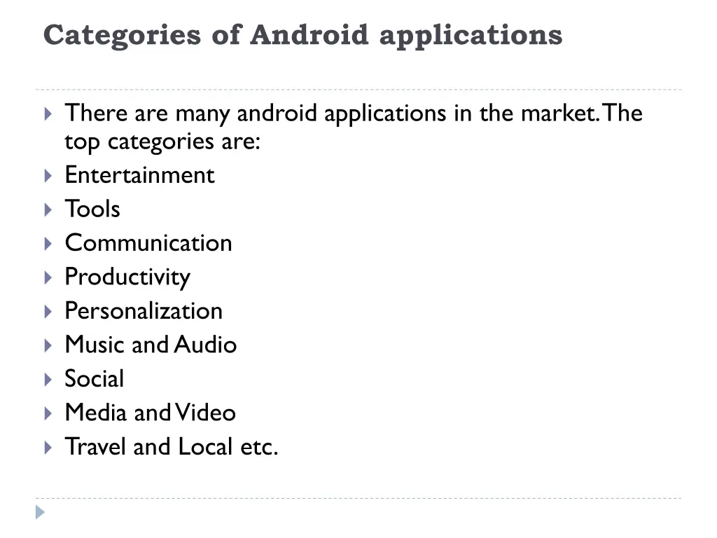 categories of android applications