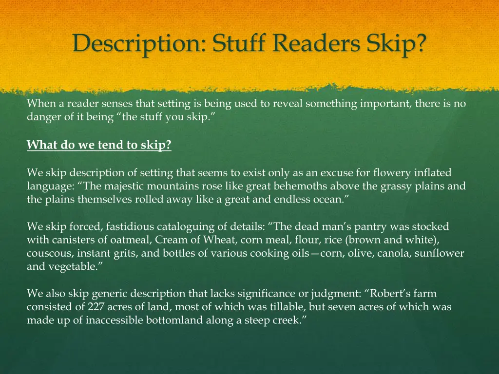 description stuff readers skip