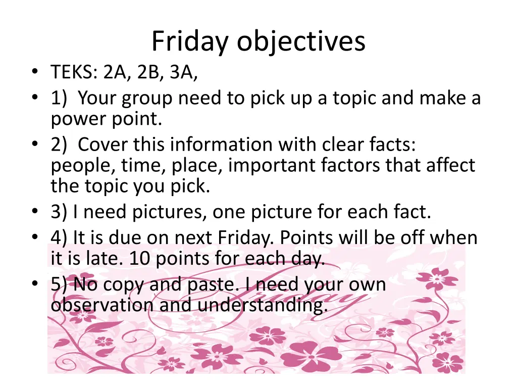 friday objectives