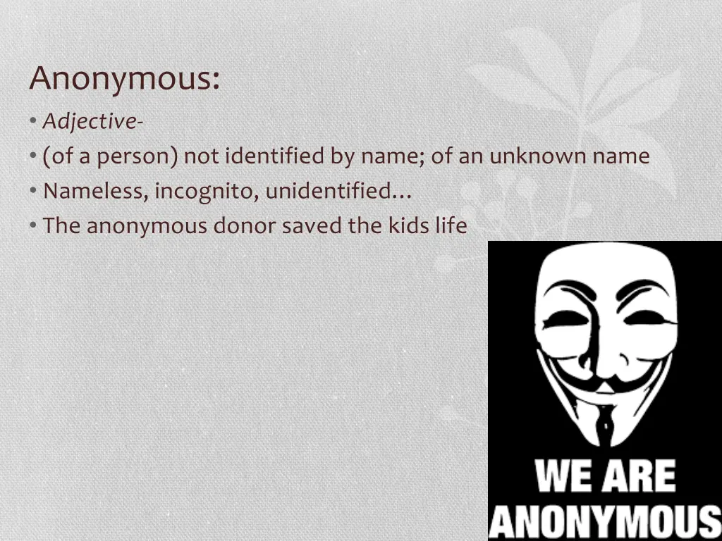 anonymous adjective of a person not identified