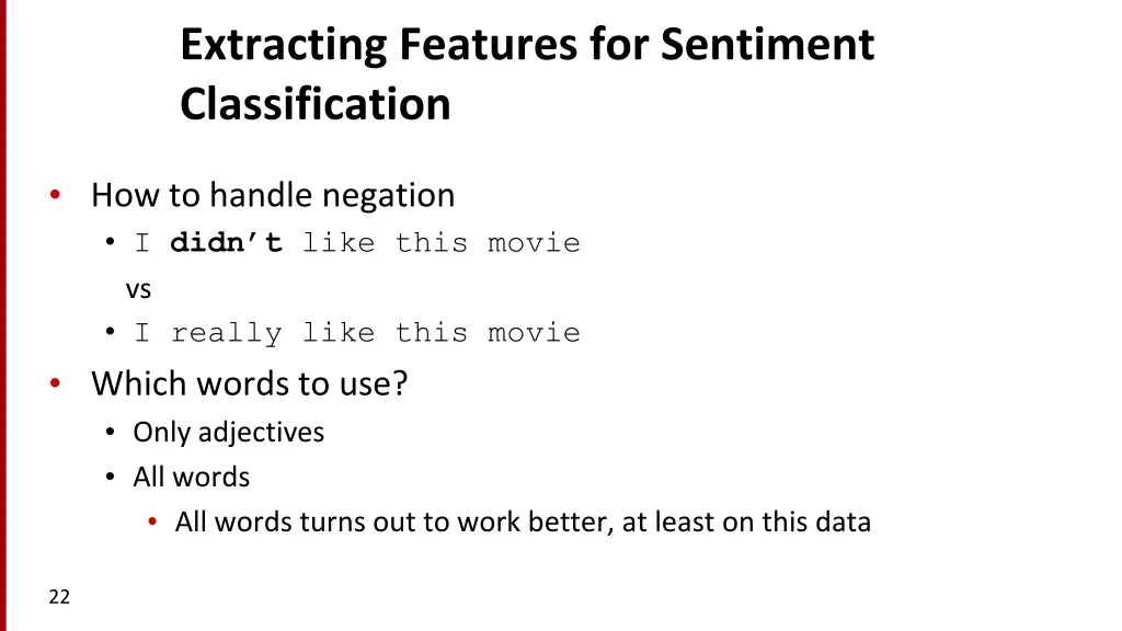 extracting features for sentiment classification