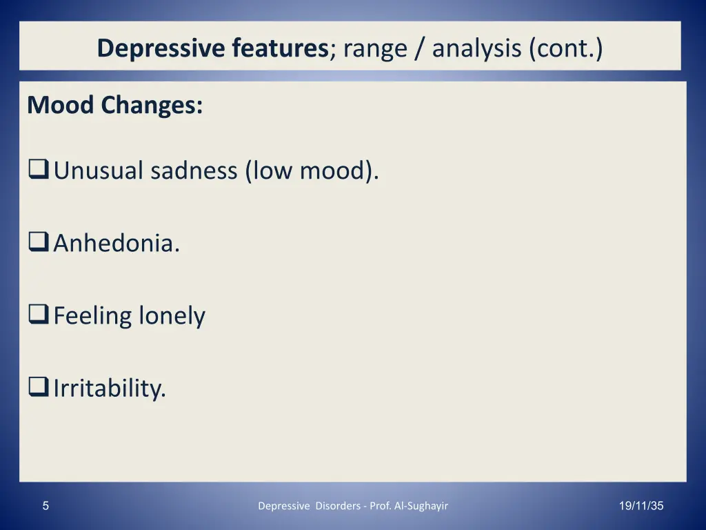 depressive features range analysis cont