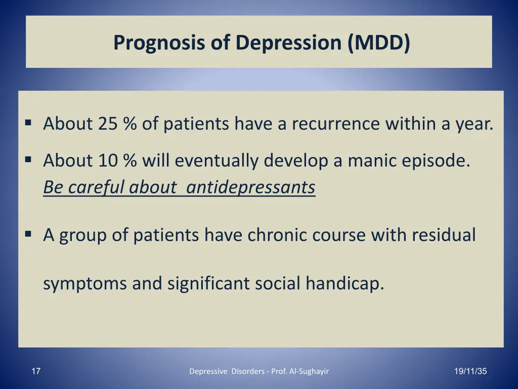 prognosis of depression mdd